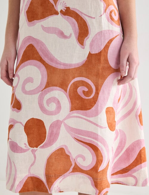 Zest Linen Printed Midi Dress, Pink Print product photo View 05 L