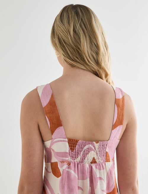 Zest Linen Printed Midi Dress, Pink Print product photo View 06 L