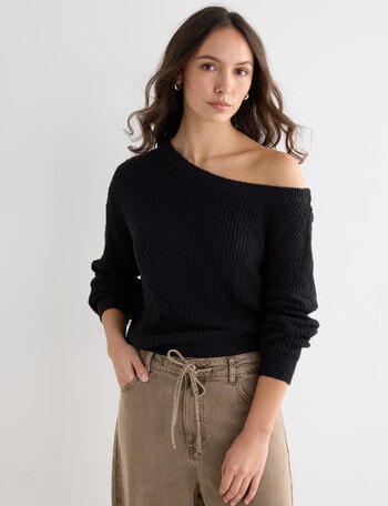 Mineral Ava Off Shoulder Sweater, Black product photo