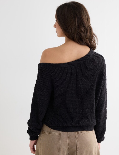 Mineral Ava Off Shoulder Sweater, Black product photo View 02 L