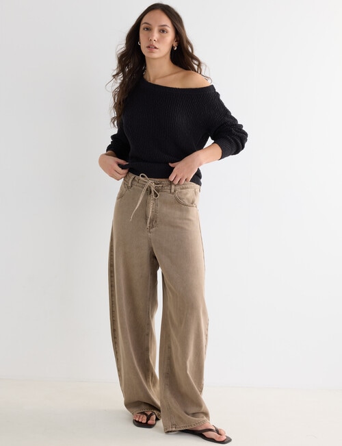 Mineral Ava Off Shoulder Sweater, Black product photo View 03 L