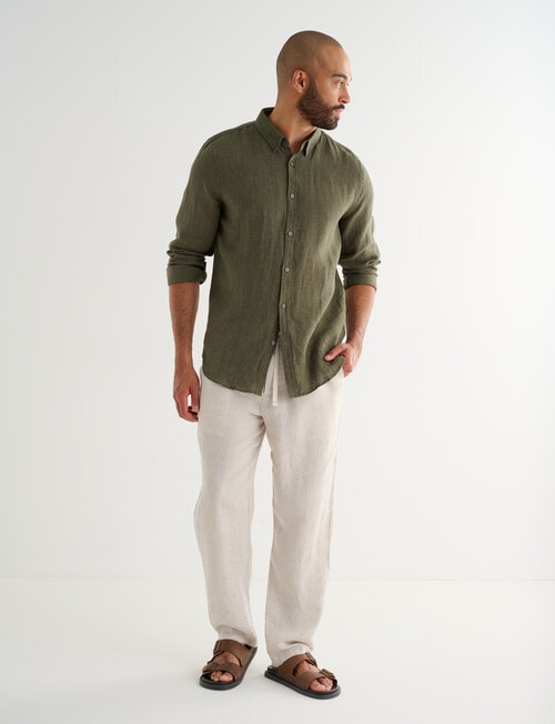 Gasoline Long Sleeve Linen Shirt, Khaki product photo View 03 L