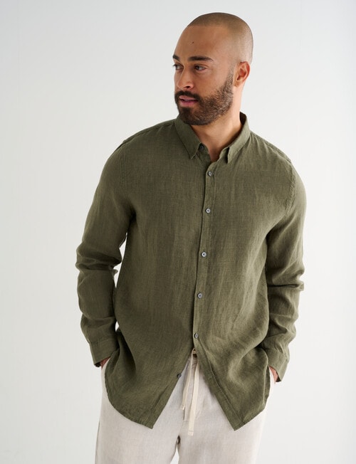 Gasoline Long Sleeve Linen Shirt, Khaki product photo View 04 L
