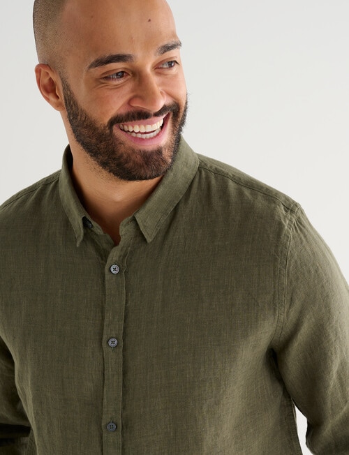 Gasoline Long Sleeve Linen Shirt, Khaki product photo View 05 L