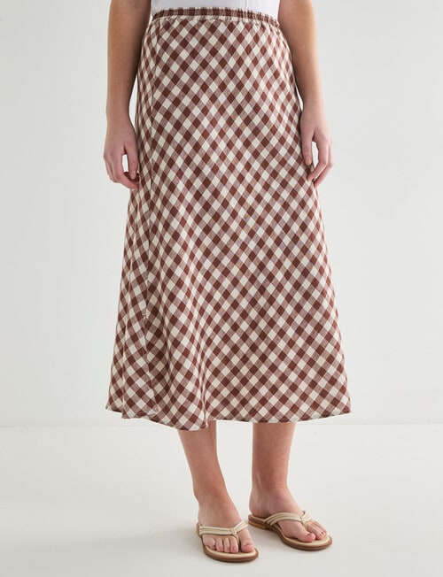 Zest Linen Bias Cut Skirt, Cinnamon Check product photo