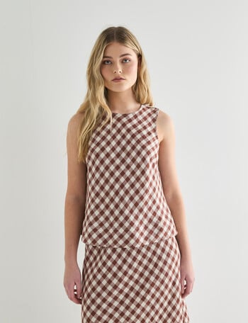 Zest Linen Bias Cut Top, Cinnamon Check product photo