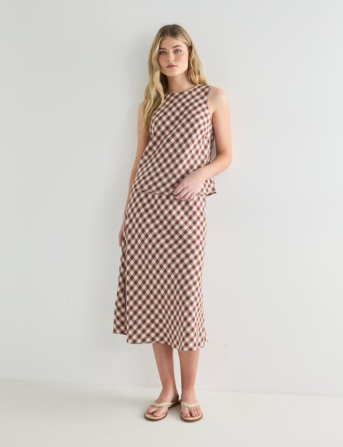 Zest Linen Bias Cut Top, Cinnamon Check product photo View 03 L