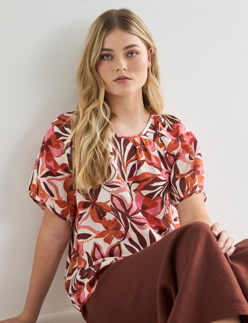 Zest Linen Raglan Top, Floral Print product photo