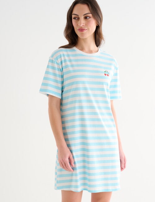 Zest Sleep T-Shirt Nightie, Aqua Stripe, 8-18 product photo