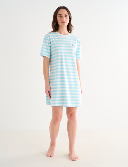 Zest Sleep T-Shirt Nightie, Aqua Stripe, 8-18 product photo View 03 L