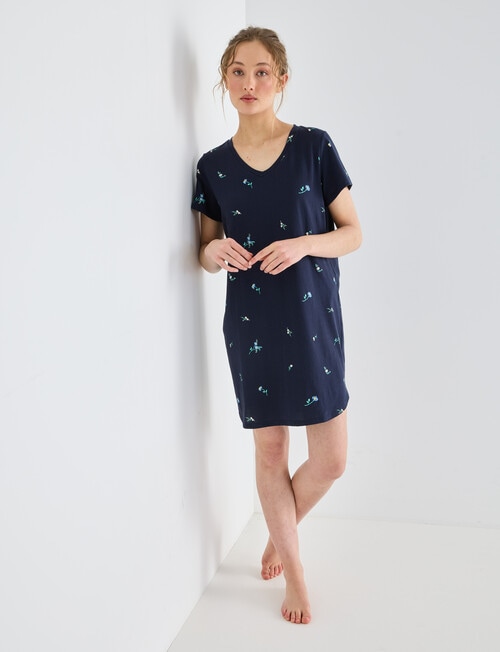 Zest Sleep T-Shirt Nightie, Navy Meadow, 8-18 product photo View 03 L