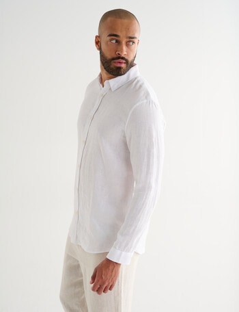 Gasoline Long Sleeve Linen Shirt, White product photo