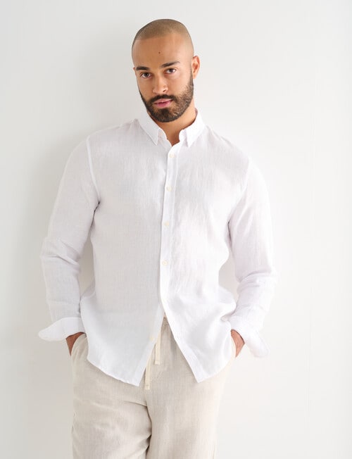 Gasoline Long Sleeve Linen Shirt, White product photo View 07 L
