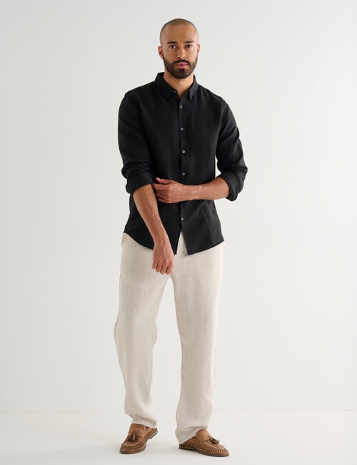 Gasoline Long Sleeve Linen Shirt, Black product photo View 03 L