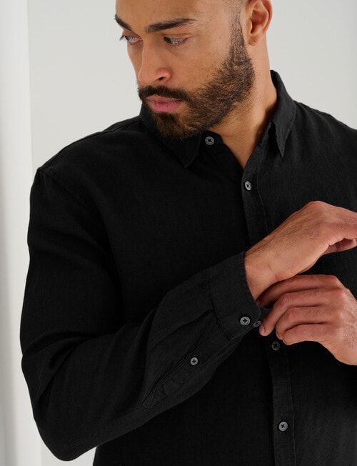 Gasoline Long Sleeve Linen Shirt, Black product photo View 04 L