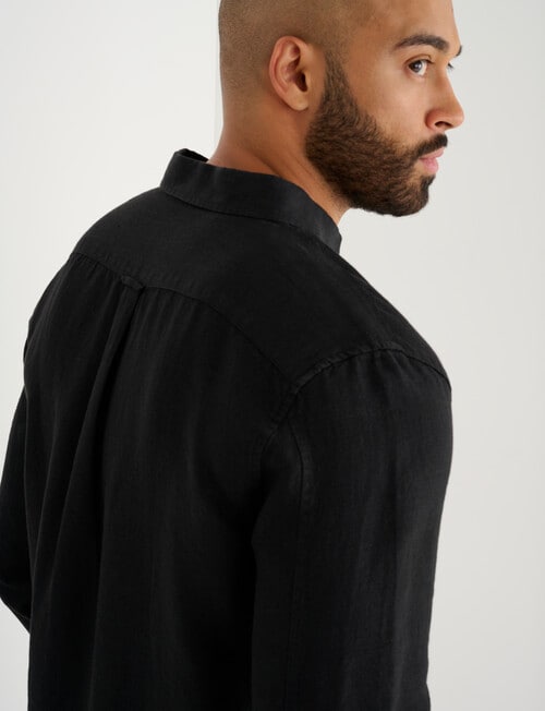 Gasoline Long Sleeve Linen Shirt, Black product photo View 06 L
