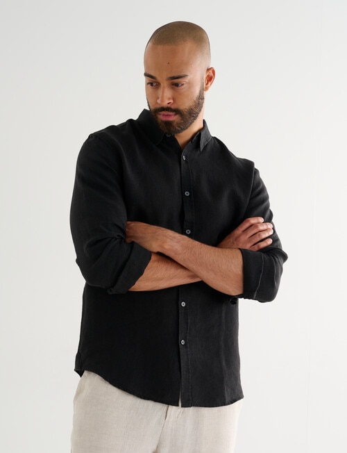 Gasoline Long Sleeve Linen Shirt, Black product photo View 07 L