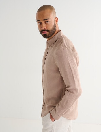 Gasoline Long Sleeve Linen Shirt, Taupe product photo