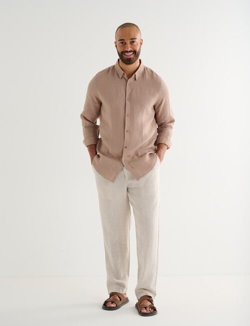 Gasoline Long Sleeve Linen Shirt, Taupe product photo View 03 L