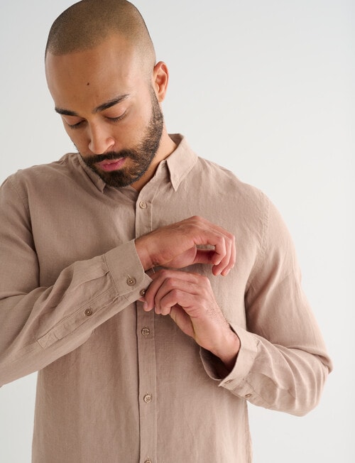Gasoline Long Sleeve Linen Shirt, Taupe product photo View 04 L