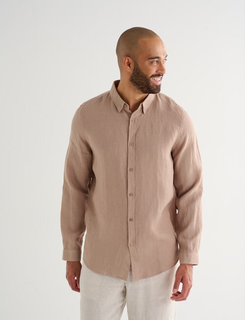 Gasoline Long Sleeve Linen Shirt, Taupe product photo View 05 L