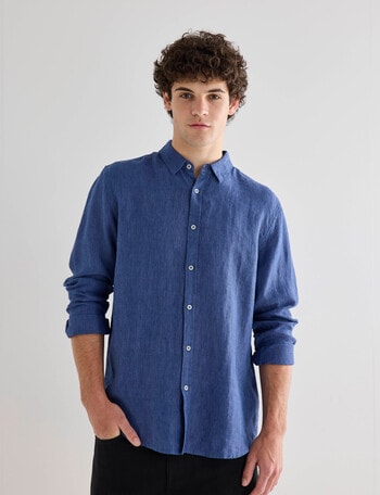 Gasoline Linen Shirt, Marine Blue product photo