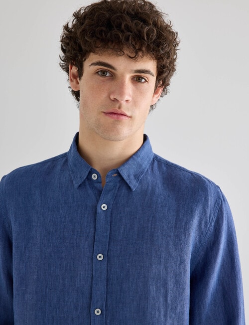 Gasoline Linen Shirt, Marine Blue product photo View 05 L