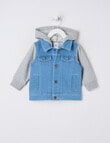 Teeny Weeny Dino Roar Denim Hoodie Jacket, Denim Blue product photo