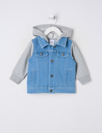 Teeny Weeny Dino Roar Denim Hoodie Jacket, Denim Blue product photo
