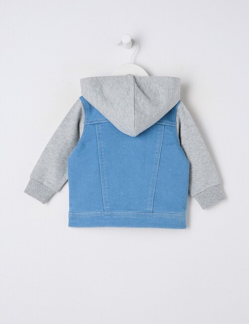 Teeny Weeny Dino Roar Denim Hoodie Jacket, Denim Blue product photo View 02 L