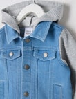 Teeny Weeny Dino Roar Denim Hoodie Jacket, Denim Blue product photo View 03 S
