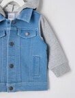 Teeny Weeny Dino Roar Denim Hoodie Jacket, Denim Blue product photo View 04 S