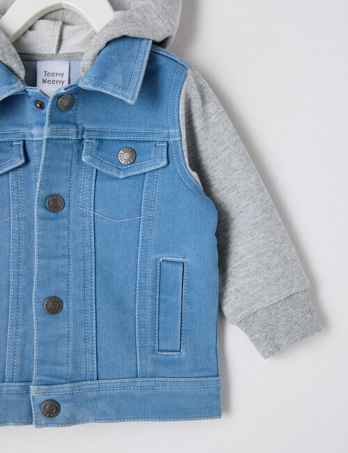 Teeny Weeny Dino Roar Denim Hoodie Jacket, Denim Blue product photo View 04 L
