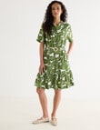Zest Linen Blend Gathered Dress, Leaf Print product photo View 03 S