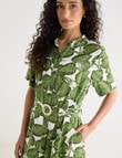 Zest Linen Blend Gathered Dress, Leaf Print product photo View 04 S