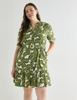 Zest Linen Blend Gathered Dress, Leaf Print product photo View 12 S