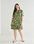 Zest Linen Blend Gathered Dress, Leaf Print product photo View 13 S