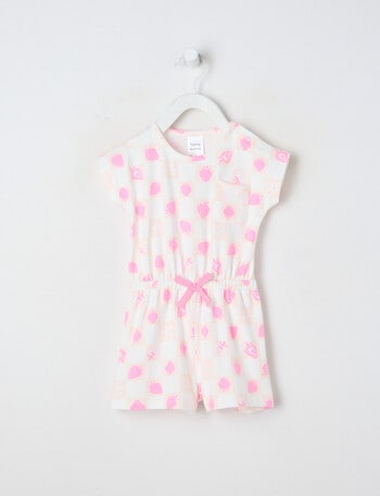 Teeny Weeny Strawberry Fields Play Romper, White & Pink product photo