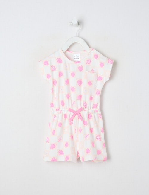 Teeny Weeny Strawberry Fields Play Romper, White & Pink product photo