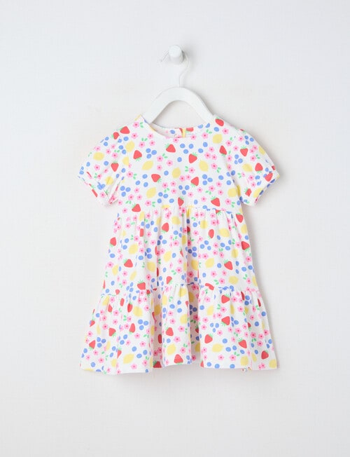 Teeny Weeny Strawberry Fields Play Tiered Dress, White product photo