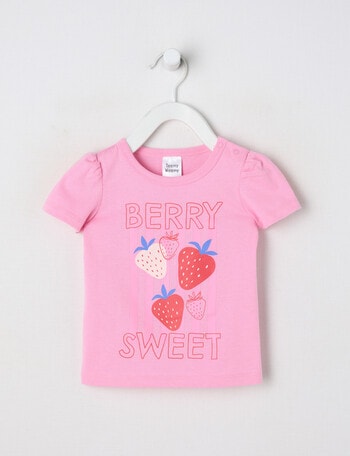 Teeny Weeny Strawberry Fields Play Short Sleeve Tee, Pop Pink product photo