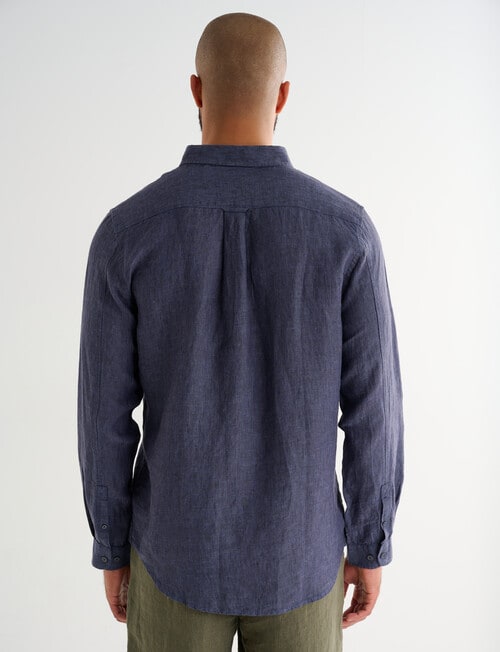 Gasoline Long Sleeve Linen Shirt, Navy product photo View 02 L