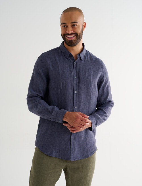 Gasoline Long Sleeve Linen Shirt, Navy product photo View 04 L