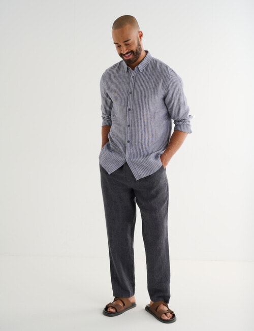 Gasoline Long Sleeve Linen Shirt, Charcoal product photo View 03 L