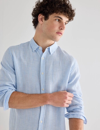 Gasoline Stripe Linen Shirt, Light Blue product photo