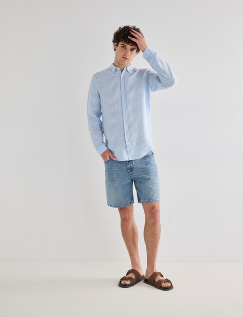 Gasoline Stripe Linen Shirt, Light Blue product photo View 03 L