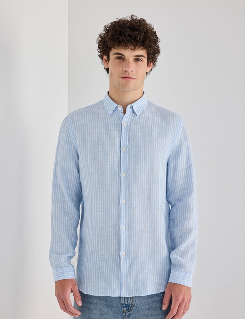 Gasoline Stripe Linen Shirt, Light Blue product photo View 04 L