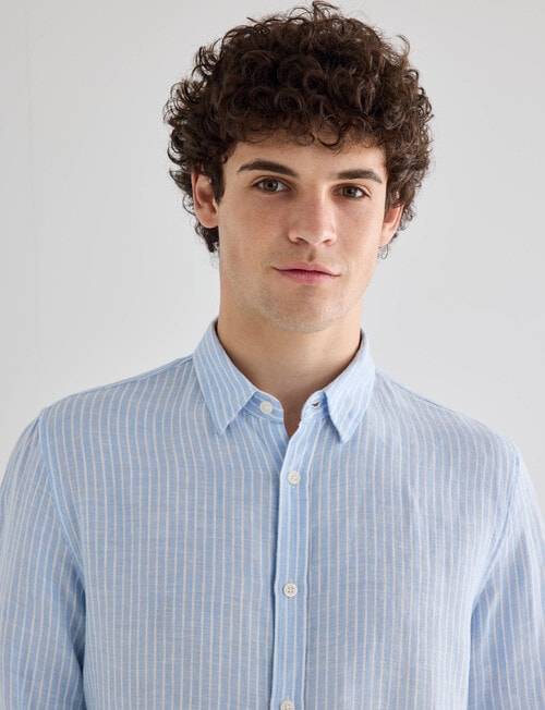 Gasoline Stripe Linen Shirt, Light Blue product photo View 05 L