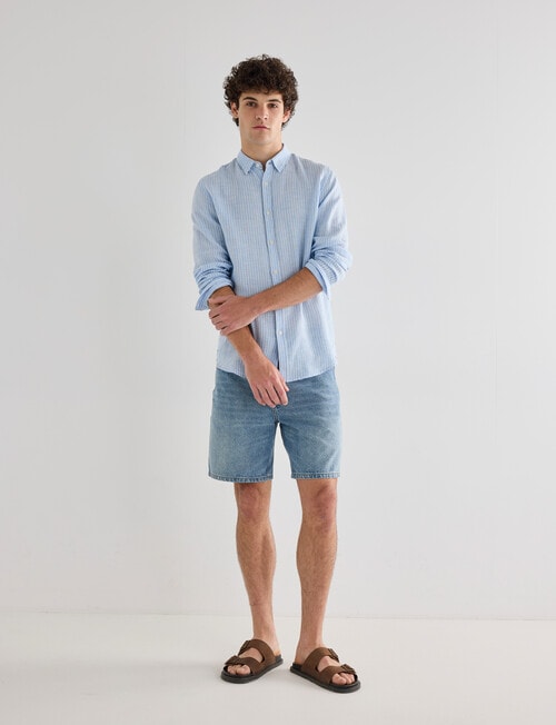 Gasoline Stripe Linen Shirt, Light Blue product photo View 07 L