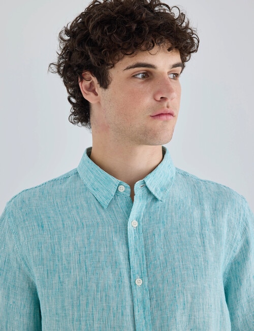 Gasoline Mini Stripe Linen Shirt, Mint product photo View 05 L